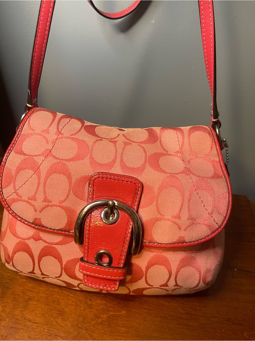 Coach Pink/Coral Signature Canvas Shoulder Bag